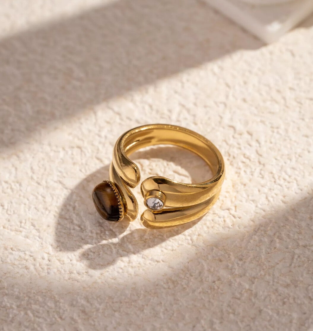 Bague en acier inoxydable, pierre marron 🤎