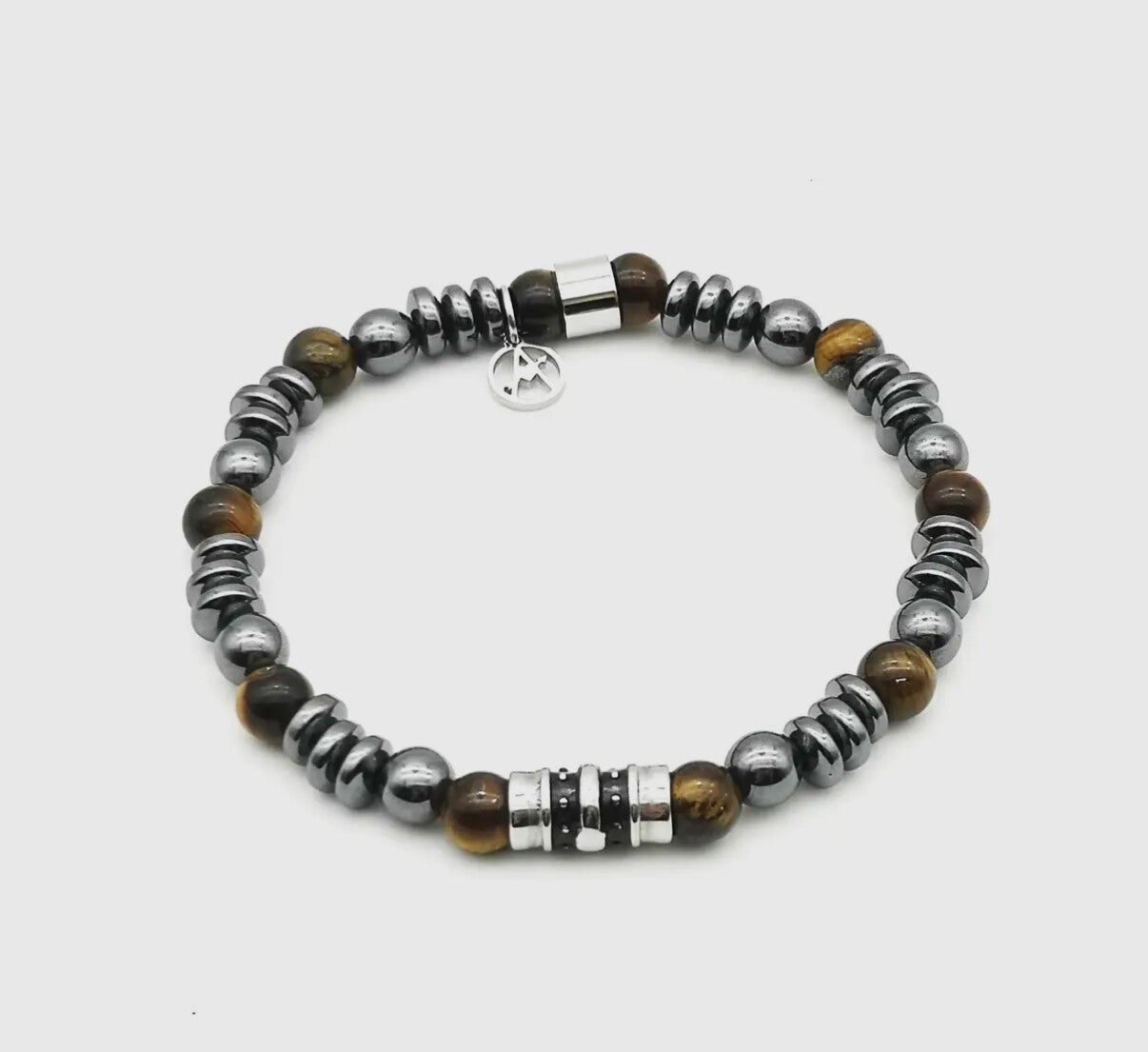 Bracelet, pierre pour homme argenté