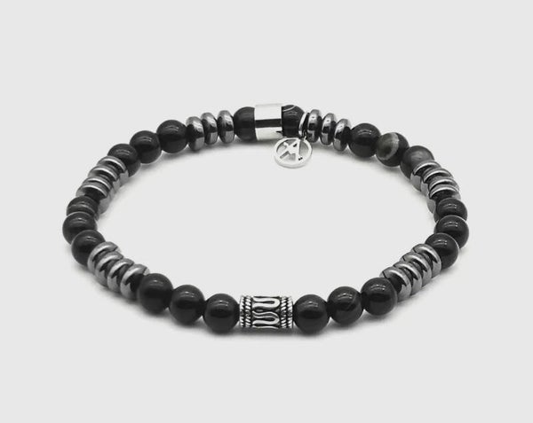 Bracelet, homme en pierre de lave - Noir