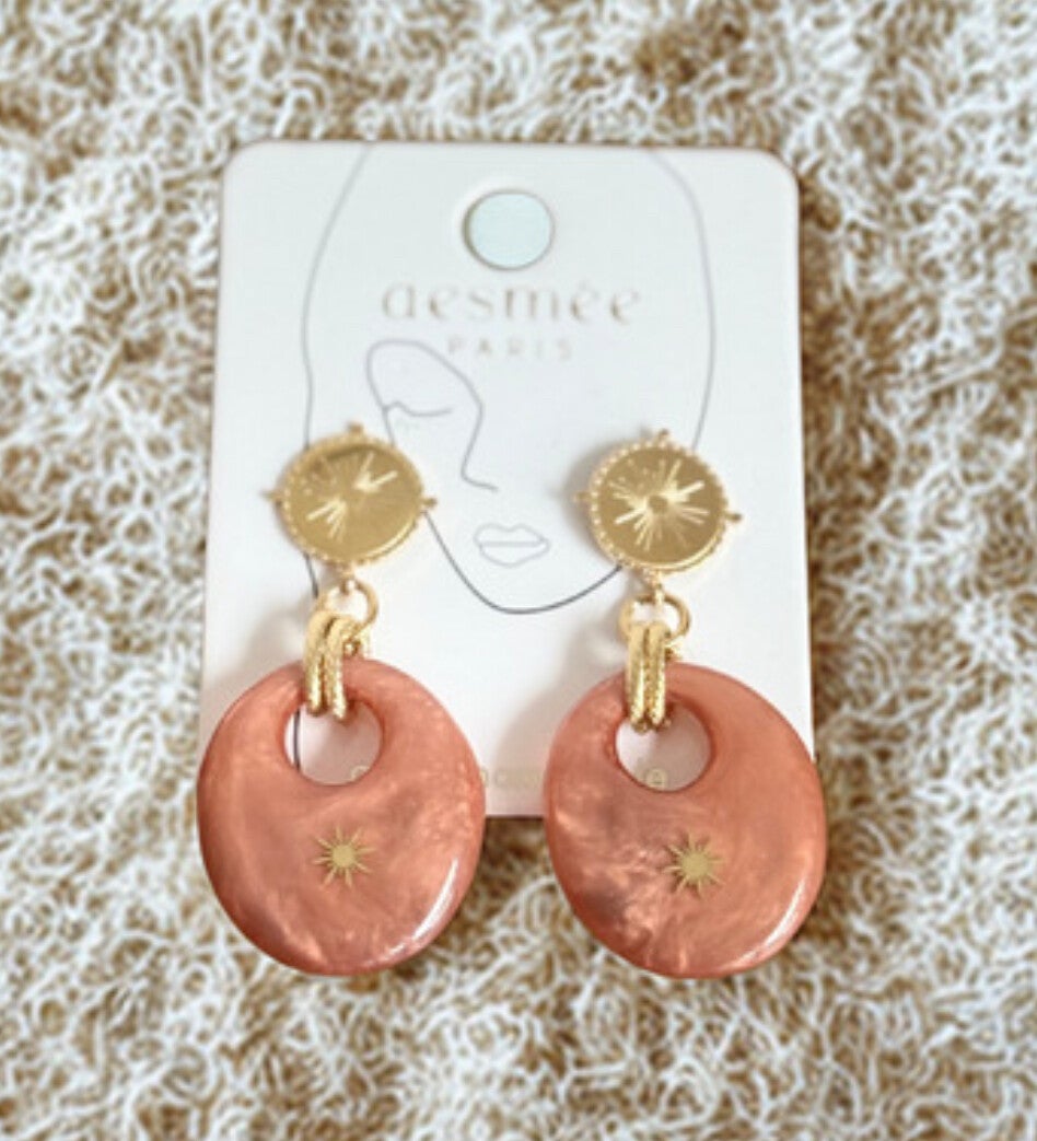 Boucles d’oreilles pendantes rosées et dorées – Acier inoxydable