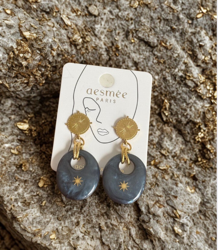 Boucles d’oreilles pendante, bleuté et dorées – Acier inoxydable