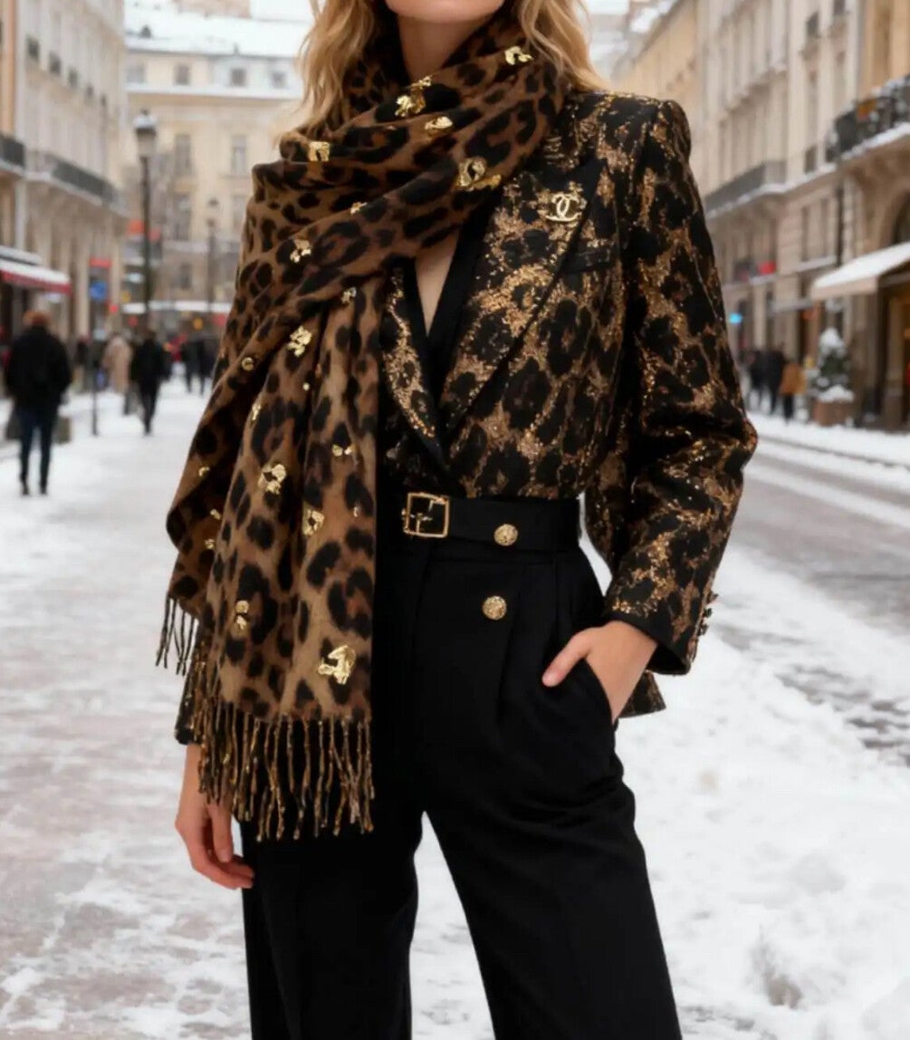 ❄️ Foulard d’hiver Léopard & Dorures