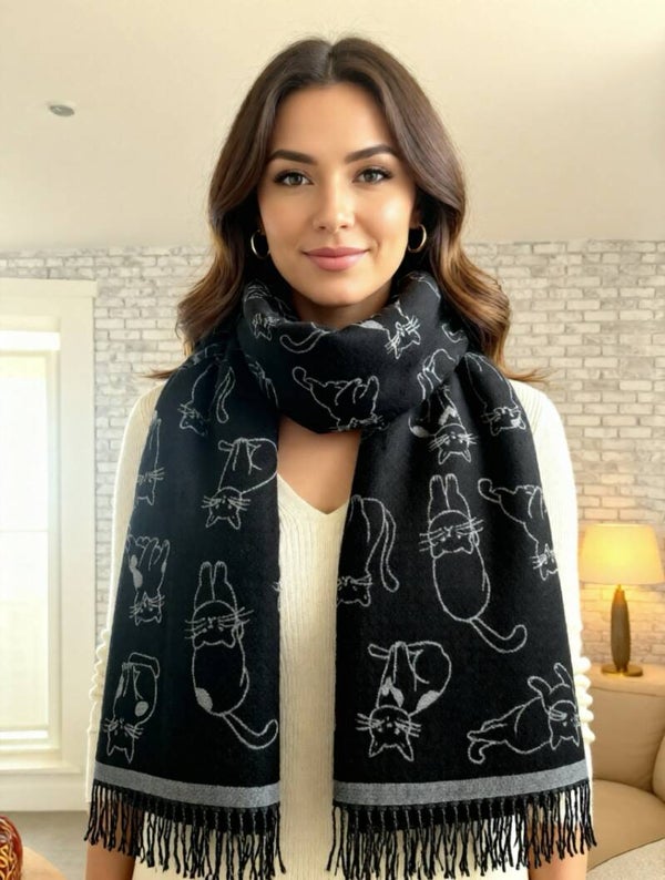 Echarpe douce hiver imprimé chat