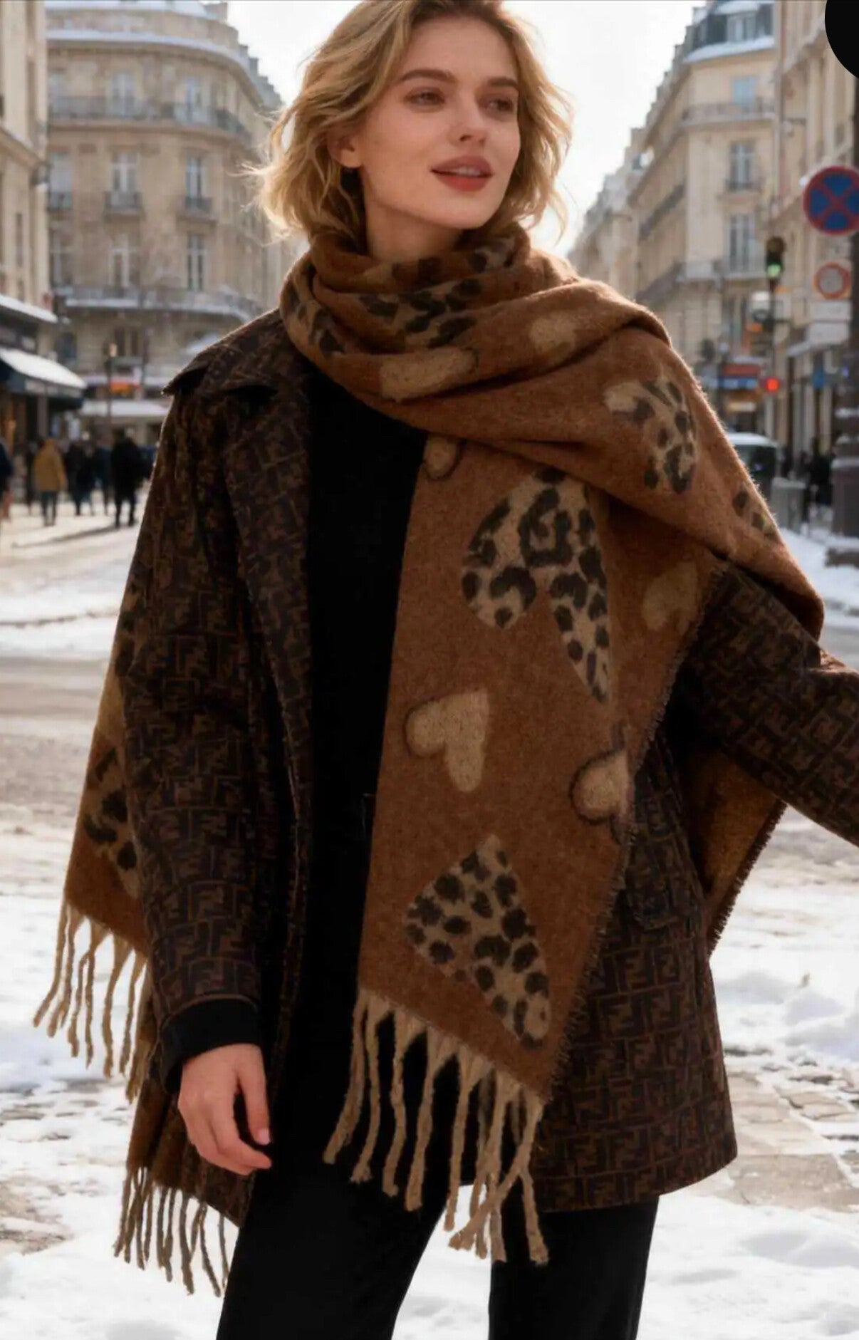 Foulard écharpe douce hiver imprimé cœur léopard🤎