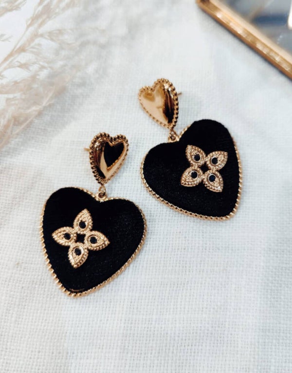 Boucles d’oreilles pendantes, Cœur de velours, Acier inoxydable