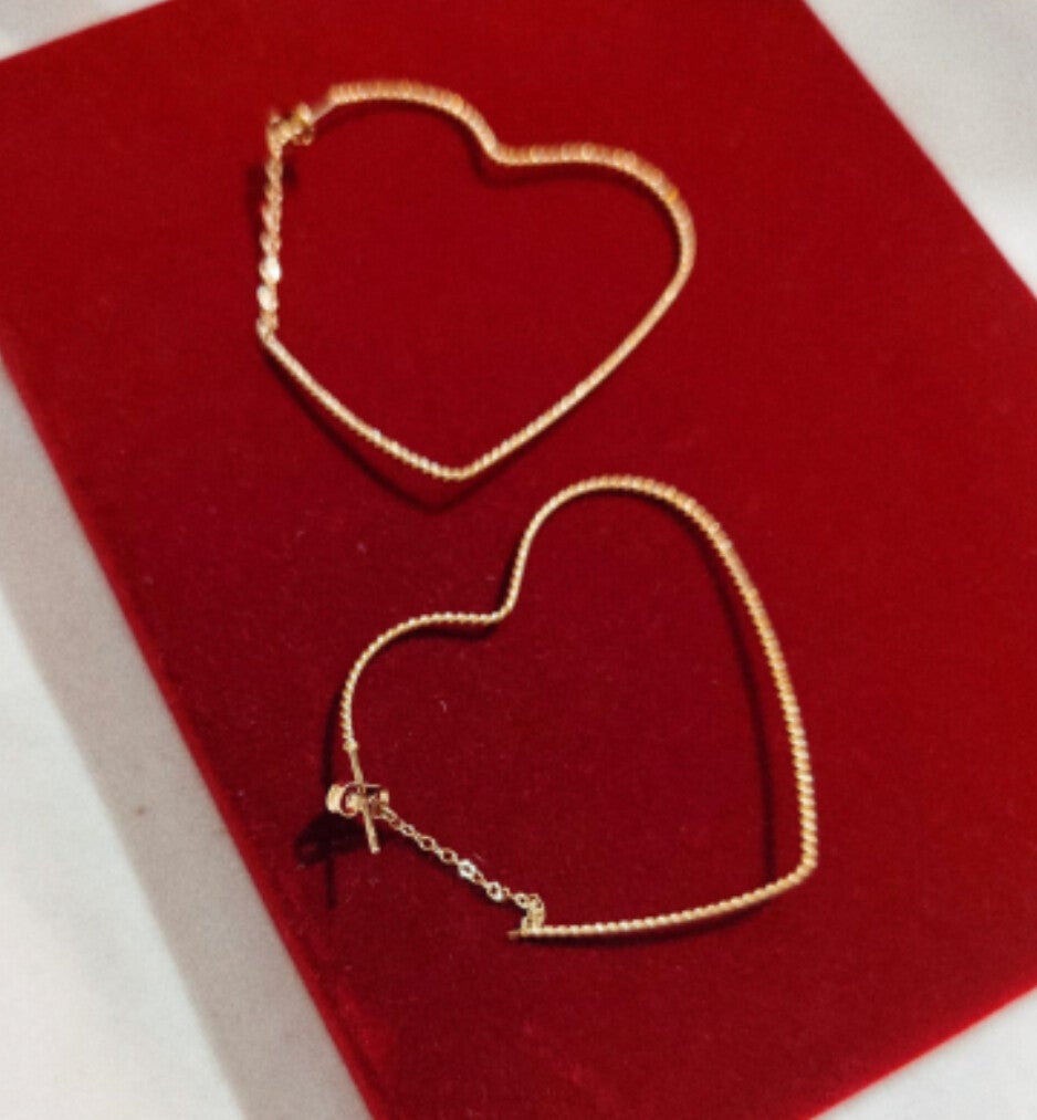 Boucles d'oreilles,  créole / coeur doré, chaînette ❤️