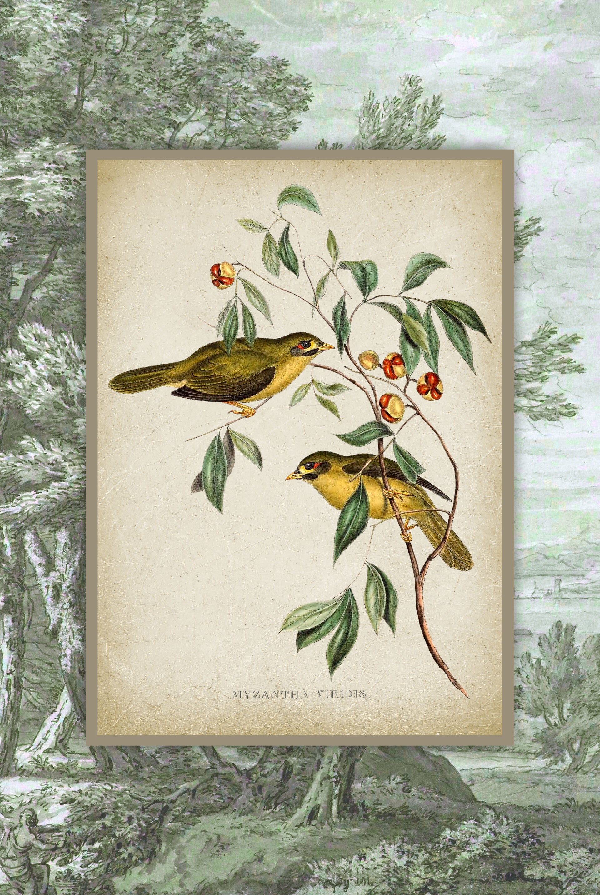 Vintage Yellow Bird Landscape