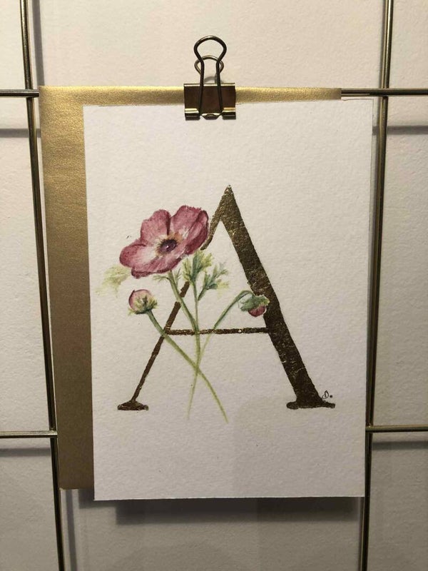 Handgeschilderde kaart - A - Anemone - Gold