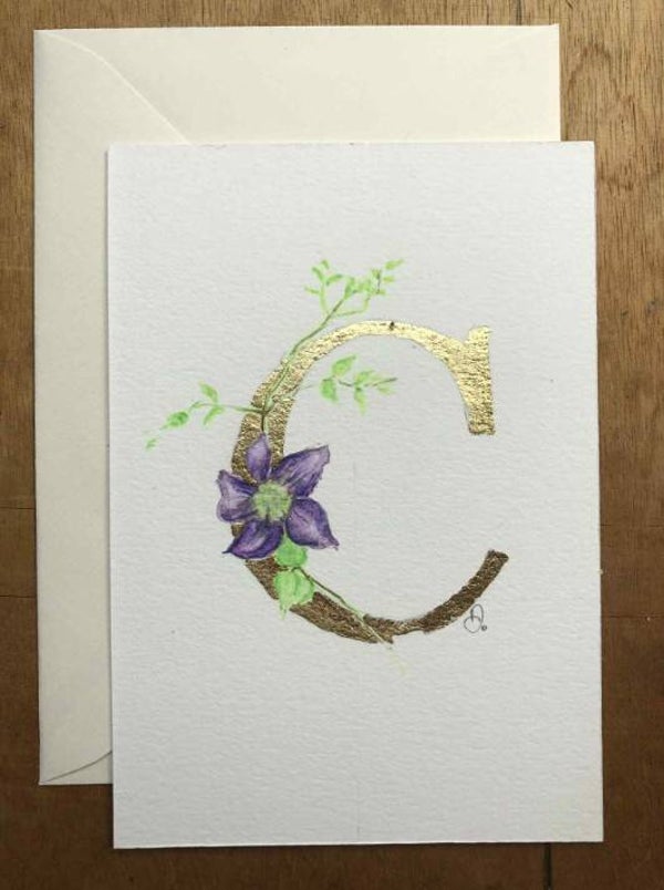 Handgeschilderde kaart - C - Clematis - Gold