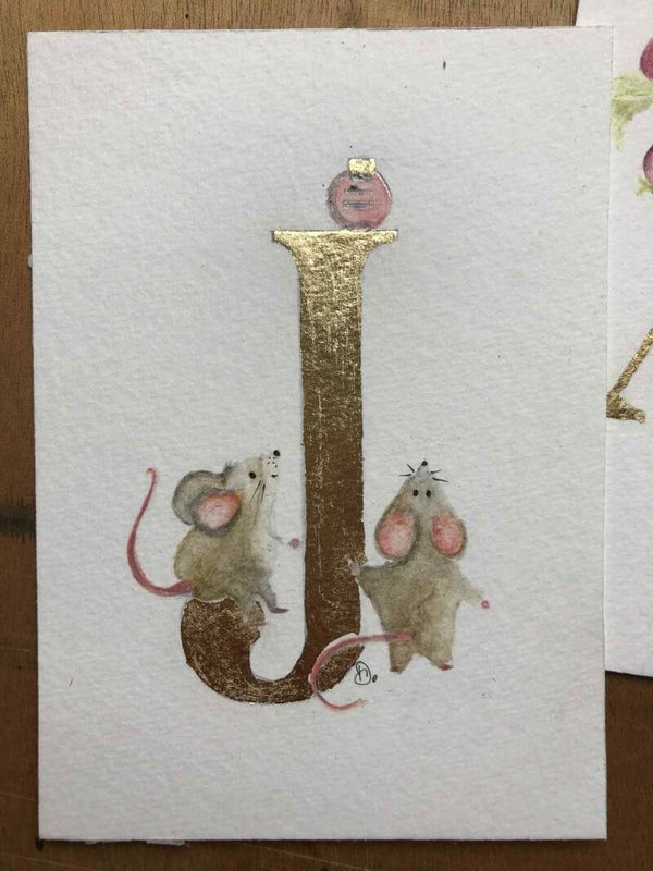 Handgeschilderde kaart - J - Muis - Gold