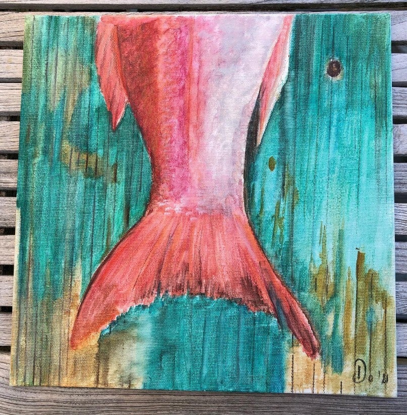 L'ombre d'une nageoire - aquarel op canvas board