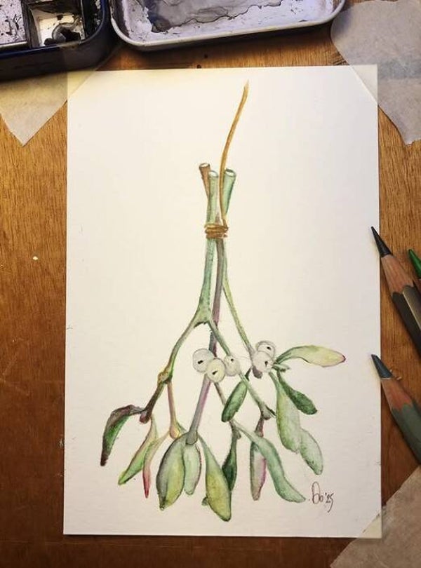 Handgeschilderde kaart - Mistletoe