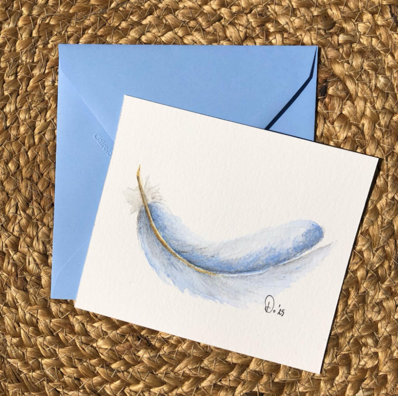 Handgeschilderde kaart - Feather - Blauw