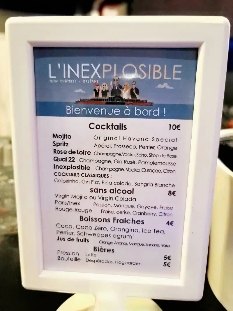 Photo du Menu du bar L'inexplosible 