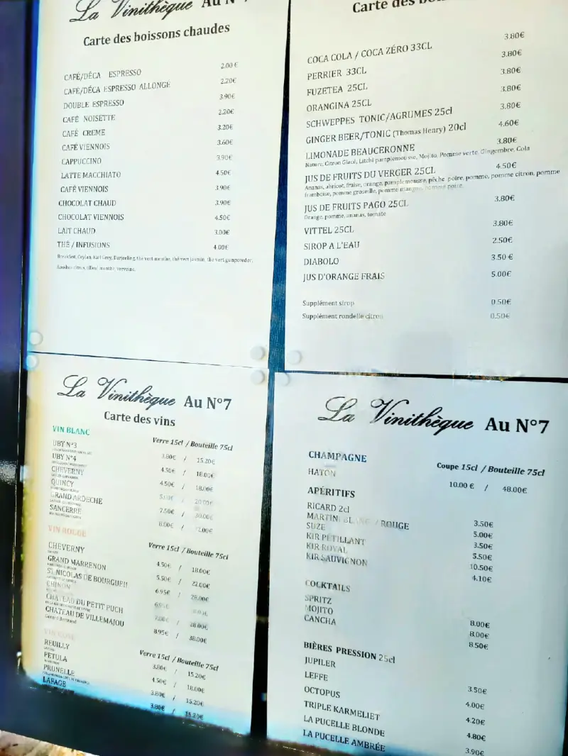 Photo du Menu du bar La Vinithèque n°7 sur le site Sortir a Orleans 