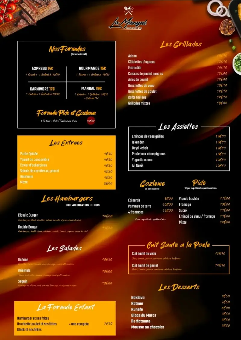 Photo du Menu du restaurant Le Mangal sur le site Sortir a Orleans 