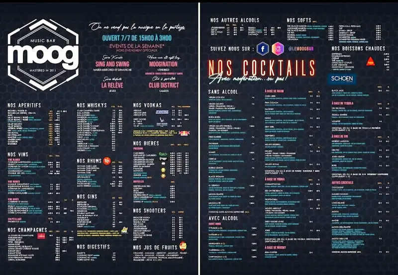 Photo du Menu du bar Moog sur le site Sortir a Orleans 