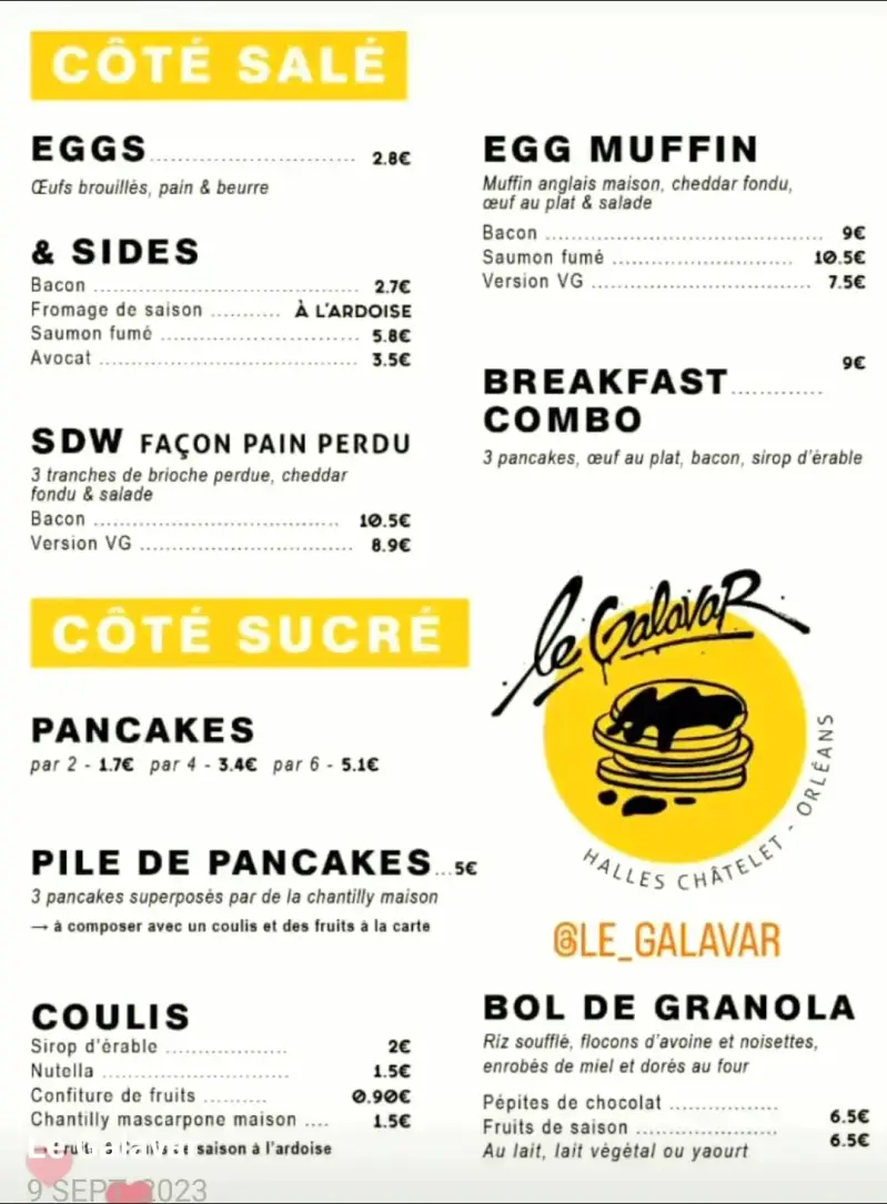 Photo Menu et carte restaurant Le Galavar  sur le site sortir a Orleans