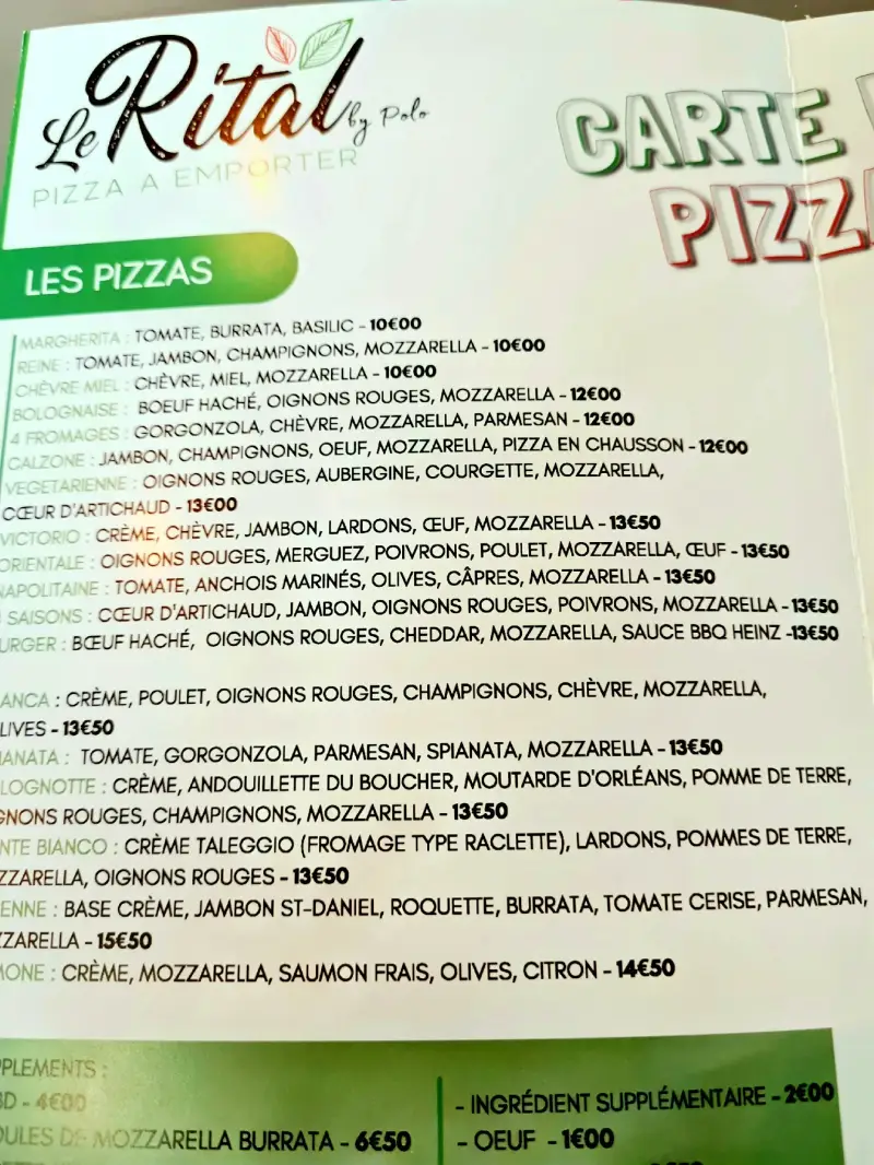 Photo du Menu de la pizzeria Le Rital Orleans sur le site Sortir a Orleans