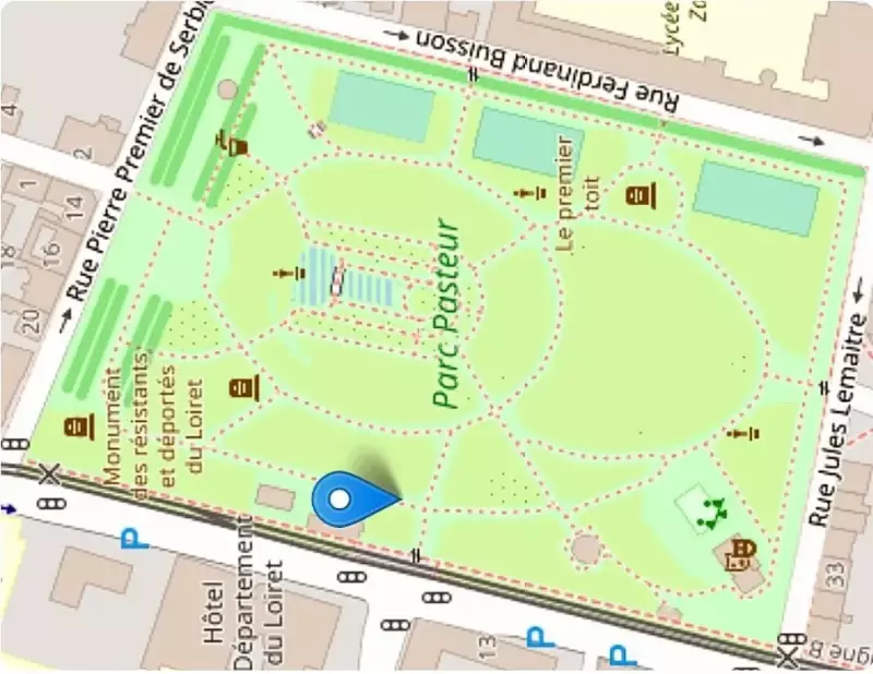 Plan du parc Louis Pasteur sur le site sortir à OrlEans