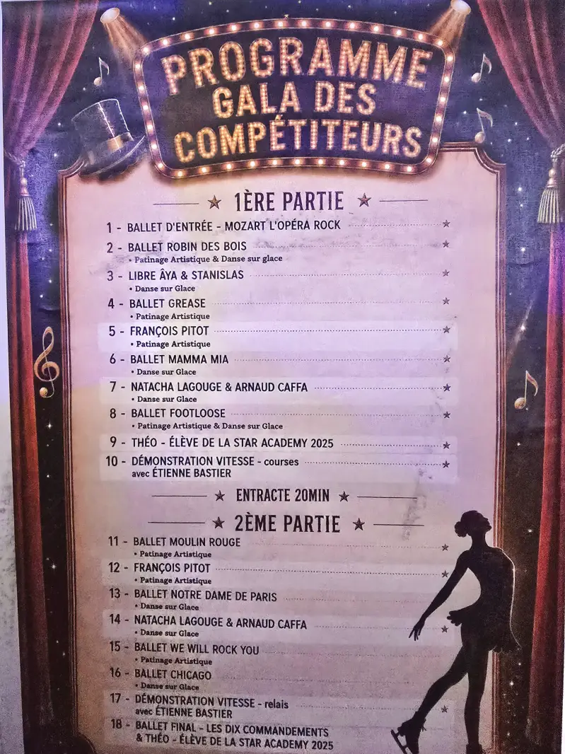 Programme du gala competiteurs Comedie Musicale 2026