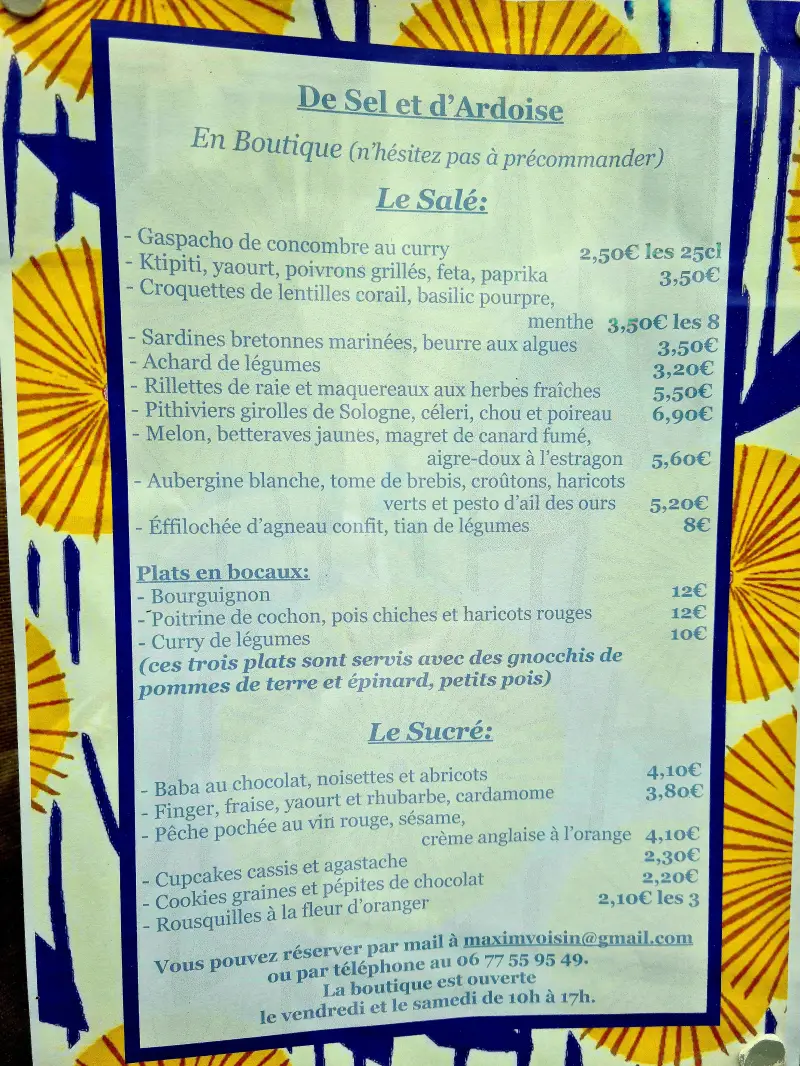 Photo du Menu du restaurant De Sel et D'Ardoise sur le site sortir a Orleans