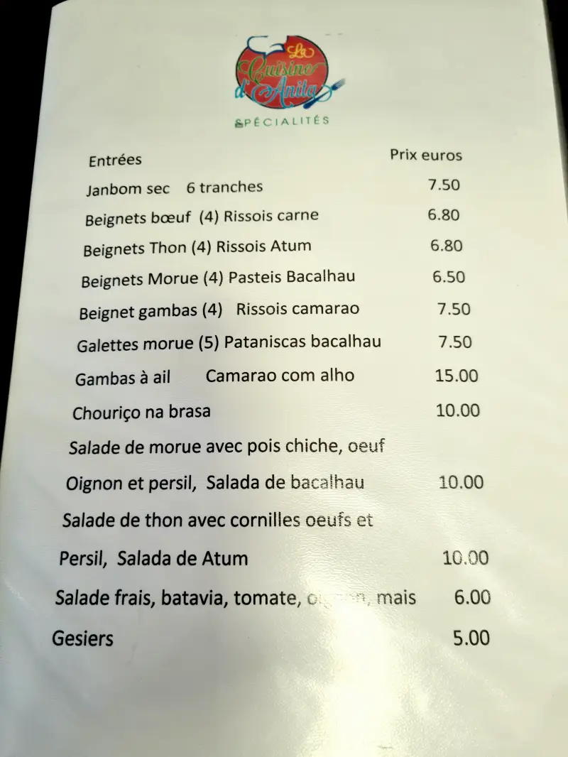 Photo du Menu du restaurant La cuisine d'Anita sur le site Sortir a Orleans 