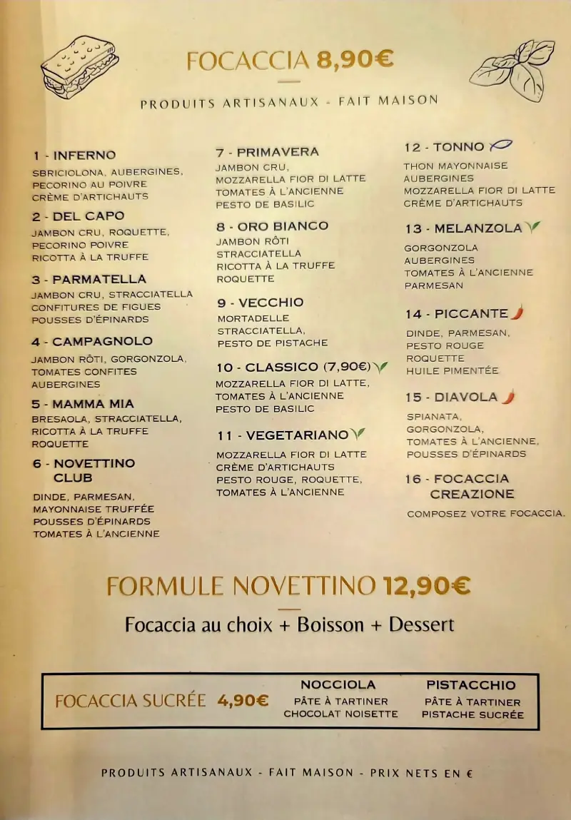 Menu du restaurant italien Novettino sur le site Sortir a Orleans 