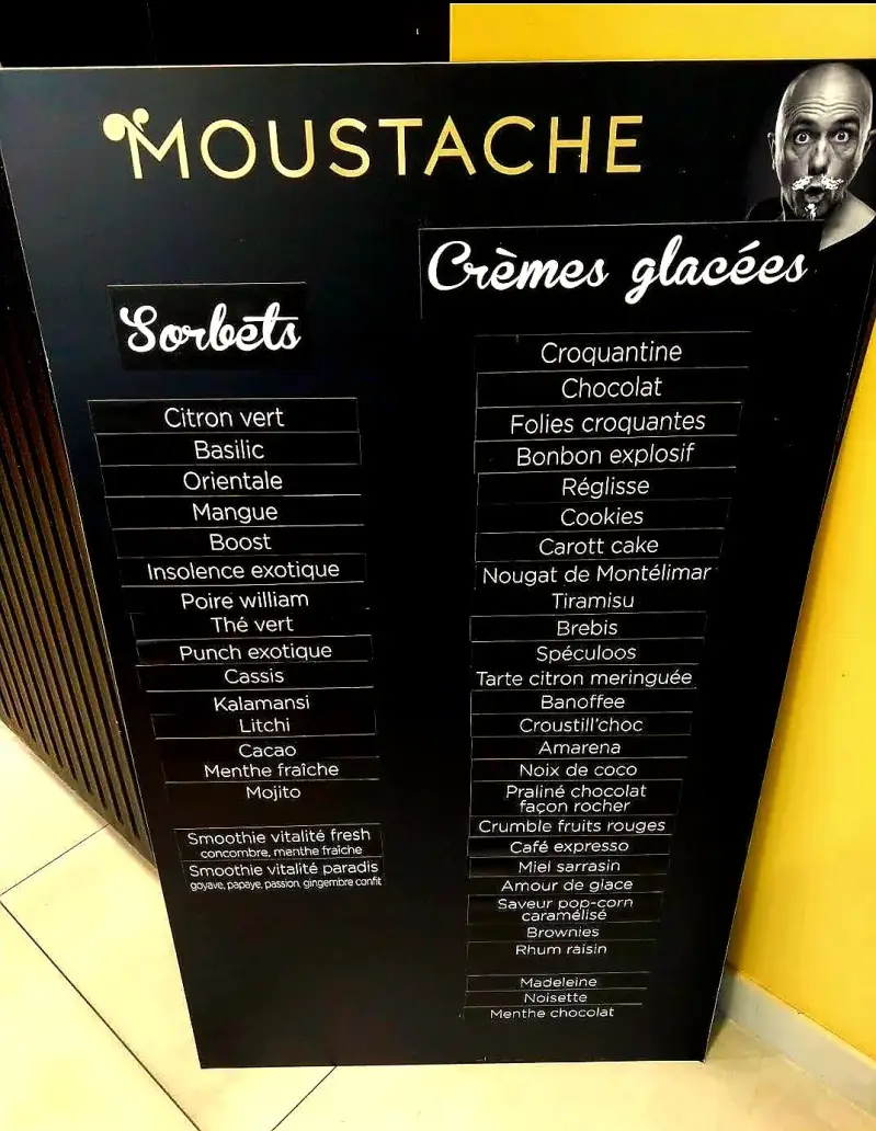 Photo du Menu du glacier Moustache sur le site Sortir a Orleans 