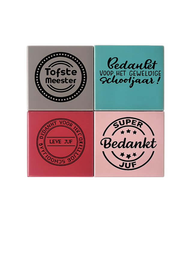 Gepersonaliseerd tegeltje - juf of meester bedank