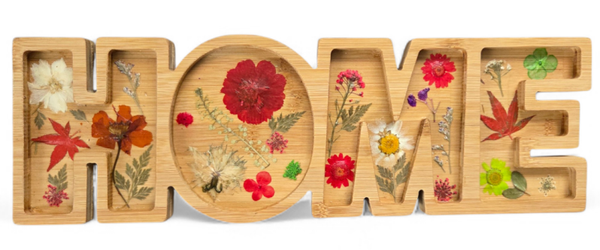 Botanical “HOME” Bamboo shelf or Wall Sign