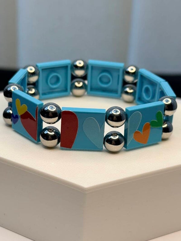 Bracelet femme cœurs bleu et perles fait main — LeKlic en briques LEGO®