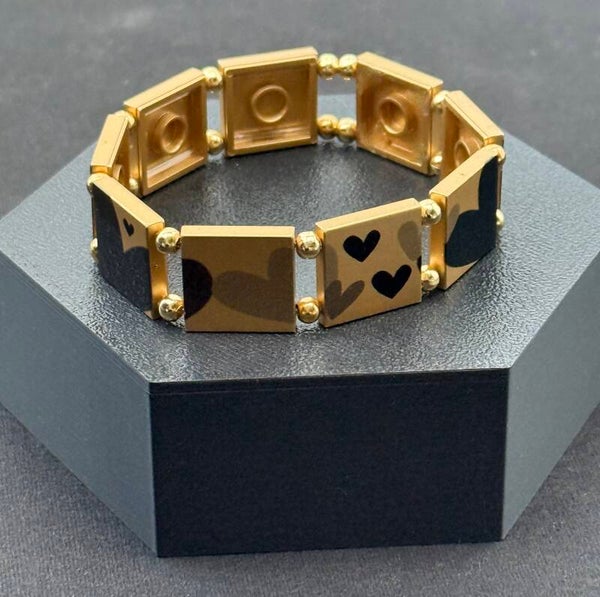Bracelet femme cœurs noirs et gris doré fait main — LeKlic en briques LEGO®