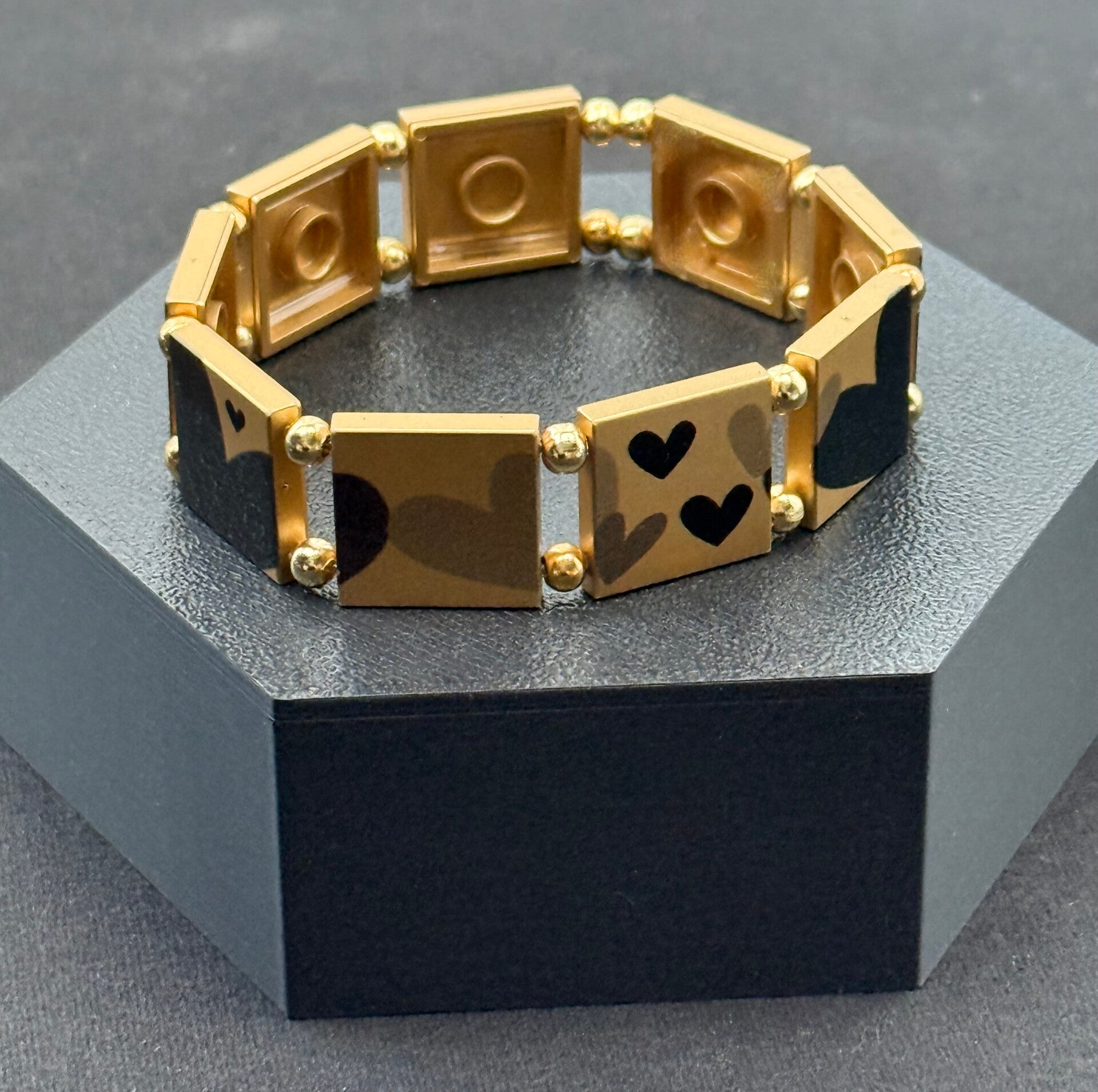 Bracelet femme cœurs noirs et gris doré fait main — LeKlic en briques LEGO®