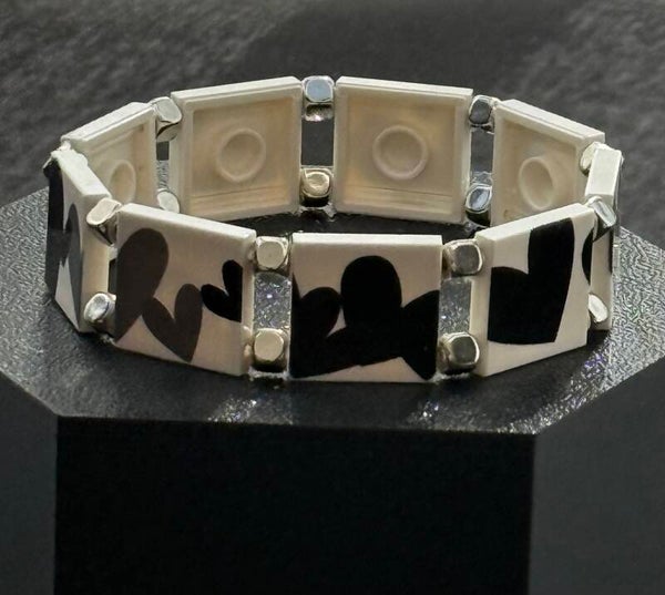 Bracelet femme cœurs noir et gris perles carrées fait main — LeKlic en briques LEGO®