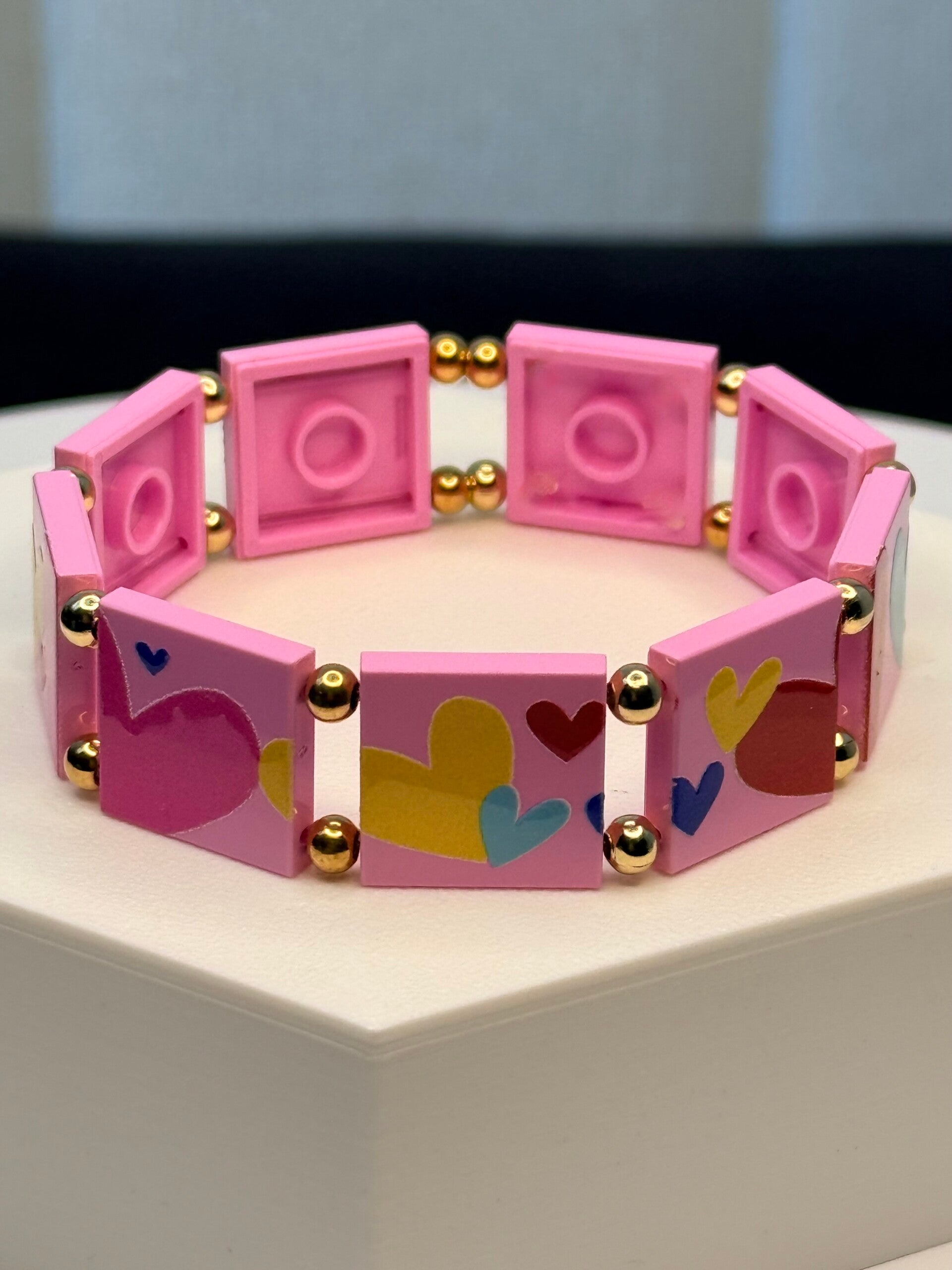 Bracelet femme cœurs rose et doré fait main — LeKlic en briques LEGO®