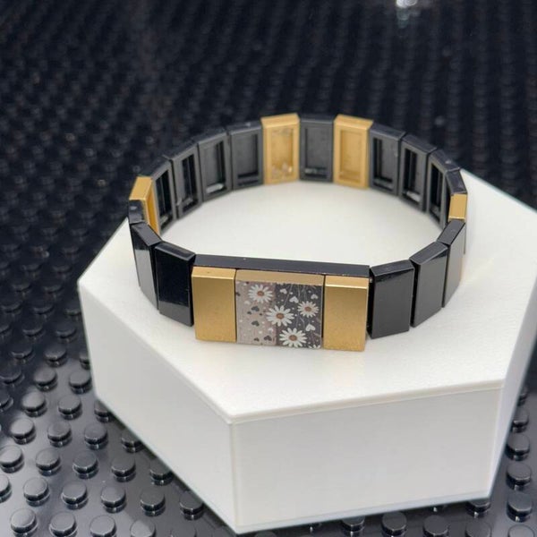 Bracelet femme fleurs noir et doré fait main — LeKlic en briques LEGO®