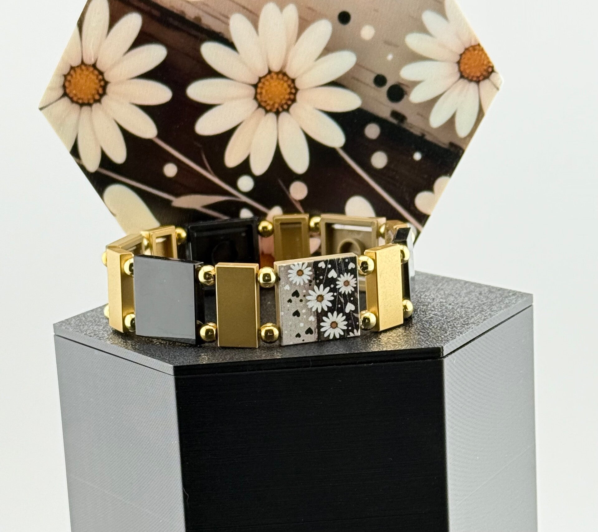 Bracelet femme fleurs noir et doré fait main — LeKlic en briques LEGO®