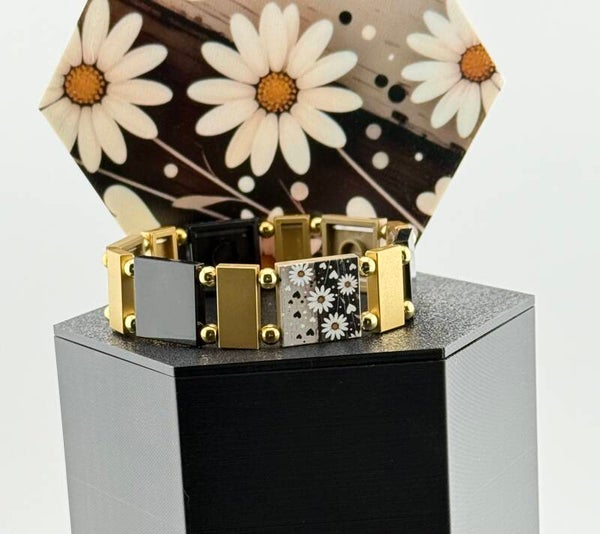 Bracelet femme fleurs noir et doré fait main — LeKlic en briques LEGO®