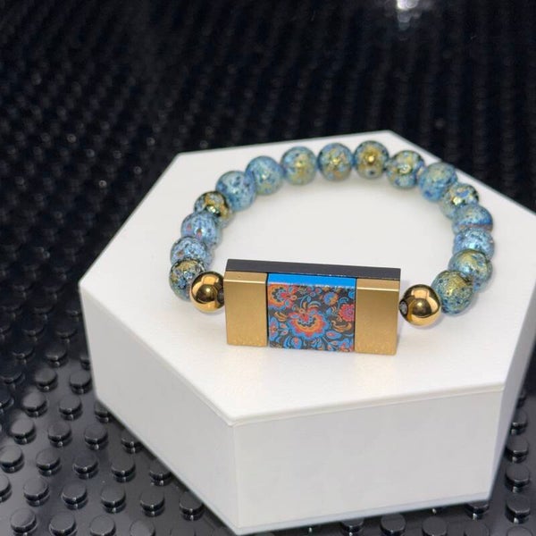 Bracelet femme fleurs perles bleues fait main — LeKlic en briques LEGO®
