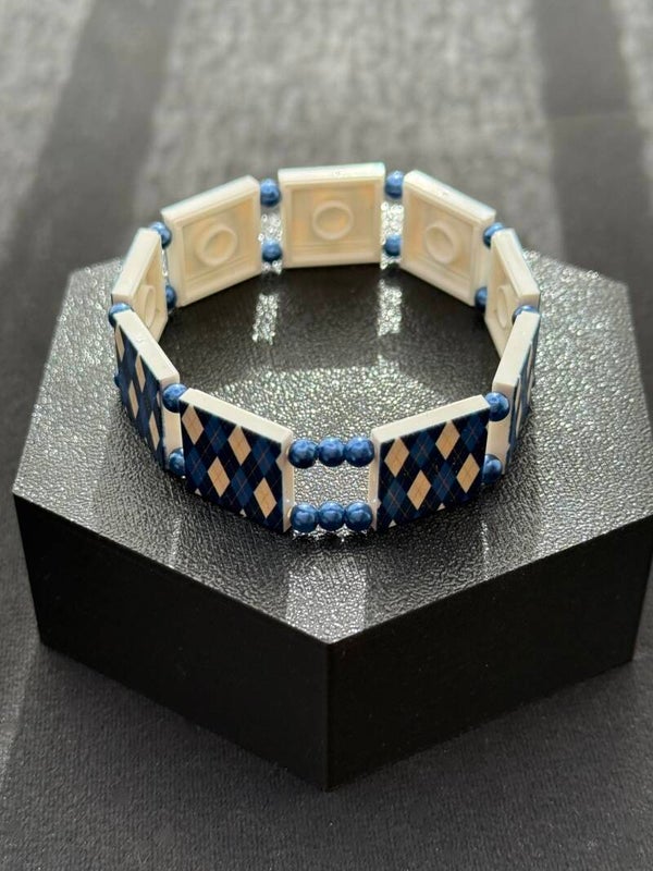 Bracelet femme jacquard bleu perles fait main — LeKlic en briques LEGO®