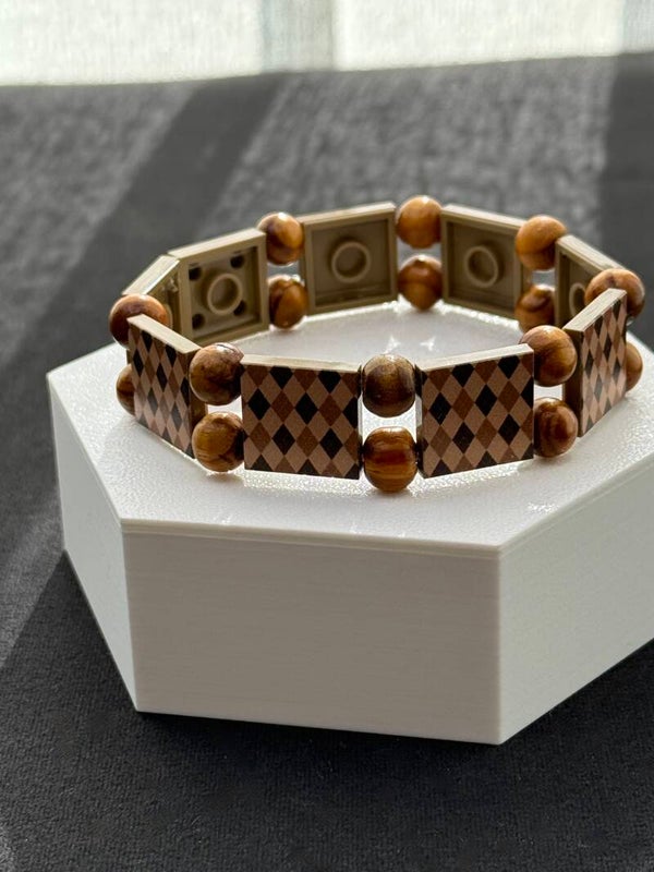 Bracelet femme jacquard marron et noir perles bois fait main — LeKlic en briques LEGO®