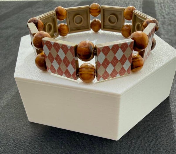 Bracelet  femme jacquard naturel perles bois fait main — LeKlic en briques LEGO®
