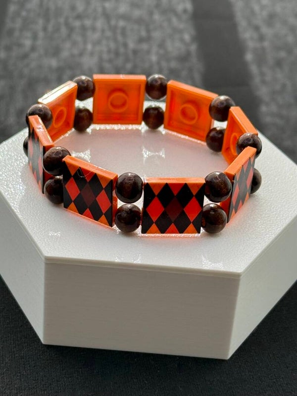 Bracelet femme jacquard orange fait main — LeKlic en briques LEGO®