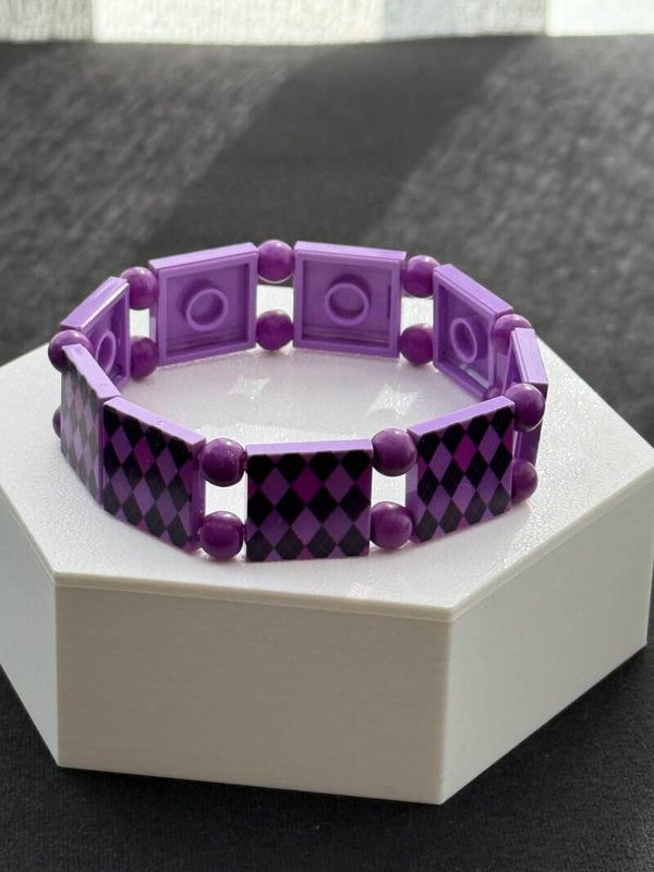 Bracelet femme jacquard violet perles bois fait main — LeKlic en briques LEGO®