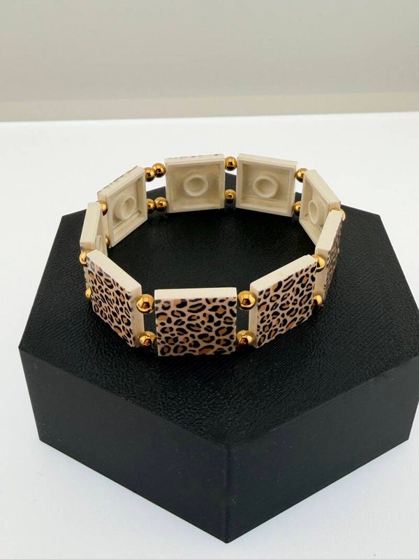 Bracelet femme léopard blanc imprimé fait main — LeKlic en briques LEGO®