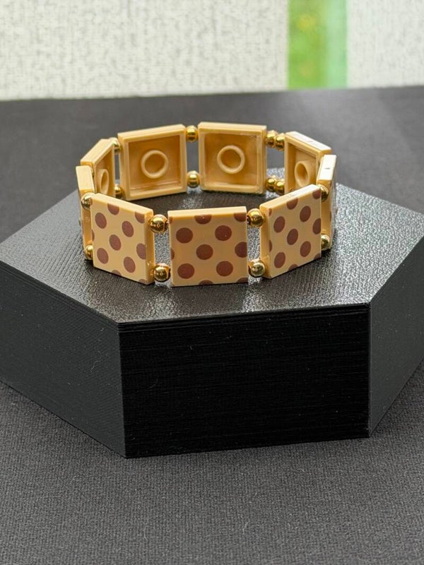 Bracelet femme pois beige et chocolat perles dorées fait main — LeKlic en briques LEGO®