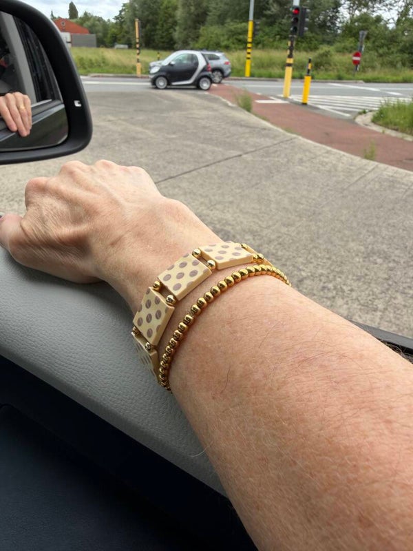 Bracelet femme pois beige et chocolat perles dorées fait main — LeKlic en briques LEGO®