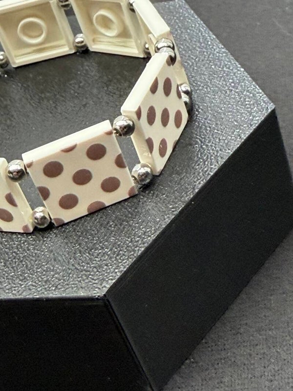 Bracelet femme pois blanc et chocolat perles argentées fait main — LeKlic en briques LEGO®
