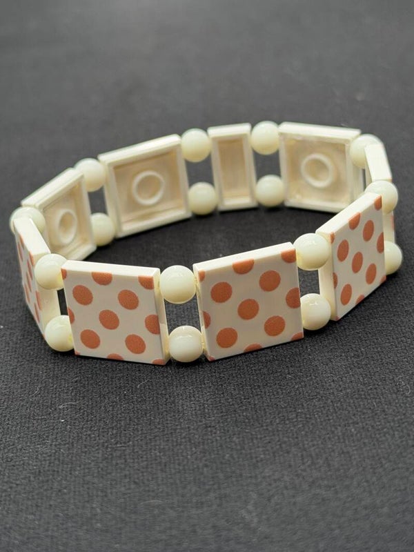 Bracelet femme pois blanc et terracotta perles blanches fait main — LeKlic en briques LEGO®
